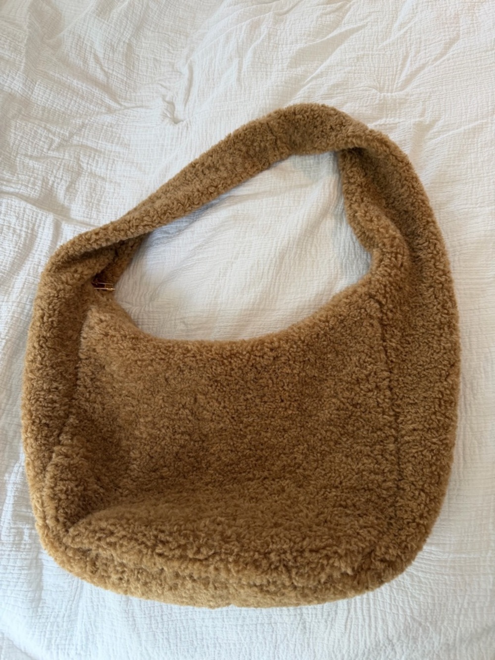 Anthropologie Plush Teddy Shoulder Bag in Camel Brown